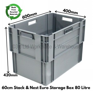 Standard Euro Box 60cm Solid Sides & Base 80 Litre